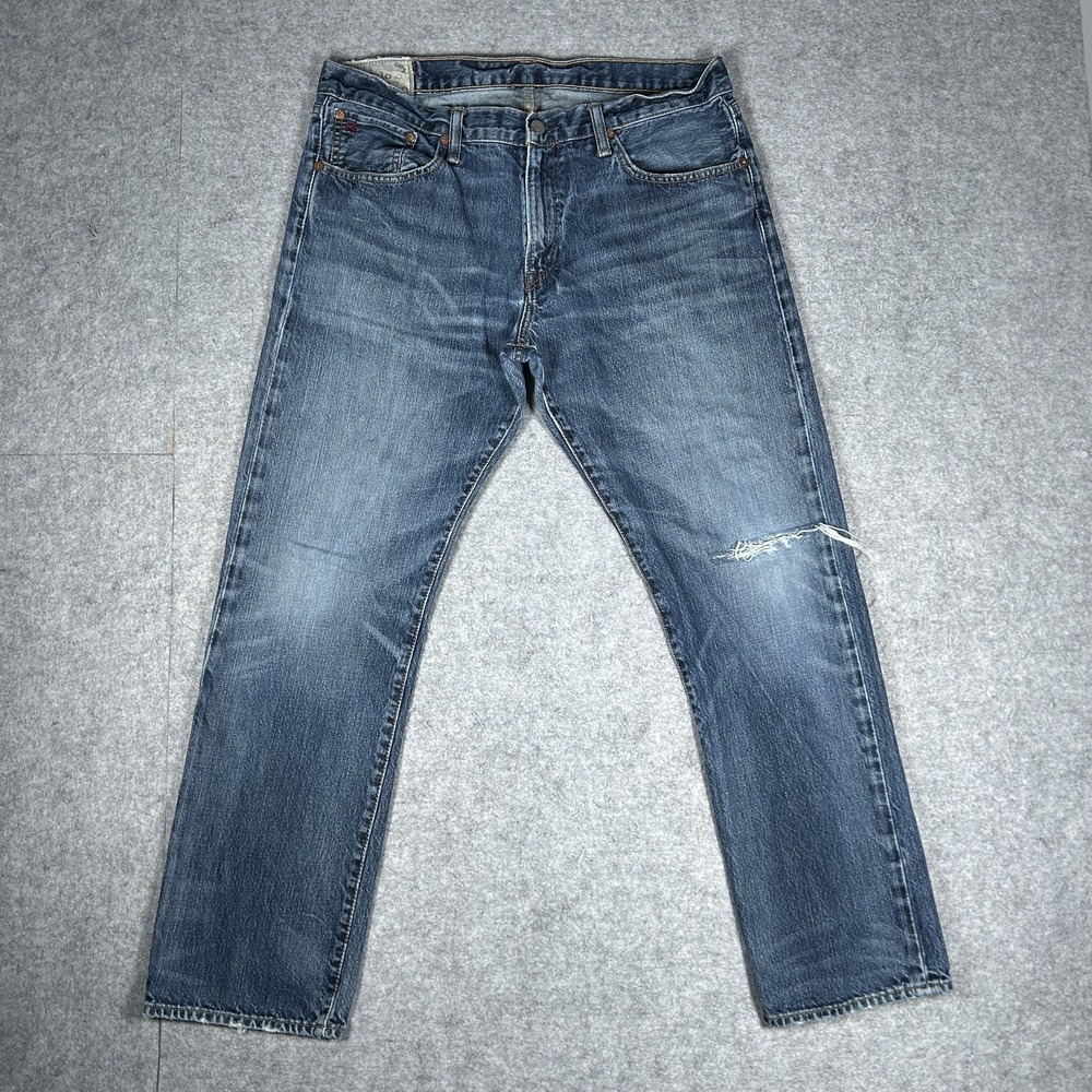 Polo Ralph Lauren Hampton Straight Denim Jeans Mens 34x30 Medium Blue Wash Faded